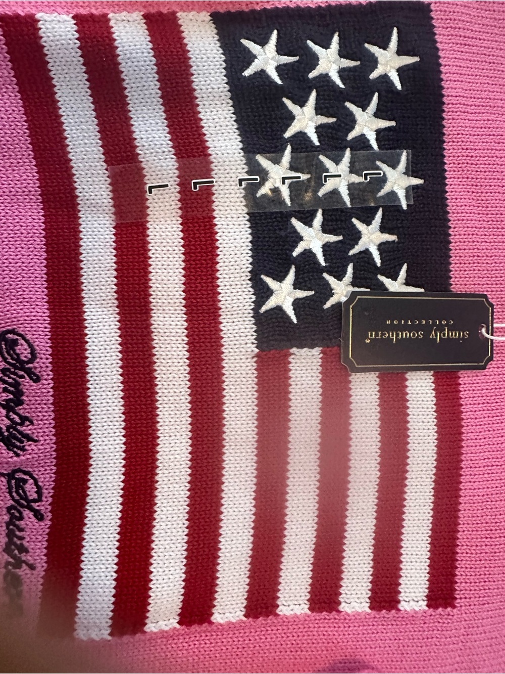 Simply Southern Hot Pink Crewneck Sweater with American Flag Knit - Picture 4 of 8